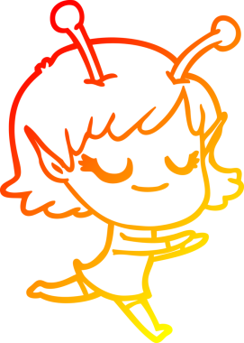 Bir insan tarafından çizilmiş gülümseyen uzaylı kız çizgi filmi.