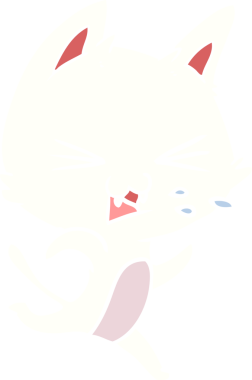 Bir insan tarafından çizilmiş düz renkli çizgi film kedisi.