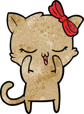 Bir insan tarafından çizilmiş kafasında yay olan çizgi film kedisi.