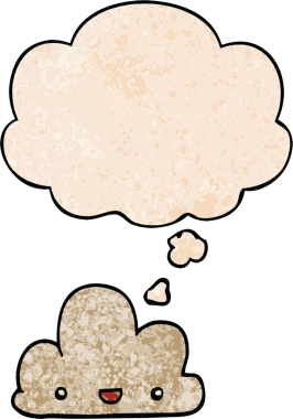 çizgi film küçük mutlu bulut bir insan tarafından çizilmiş grunge doku ile düşünce balonu