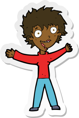 Bir insan tarafından çizilmiş heyecanlı bir karikatür çıkartması.