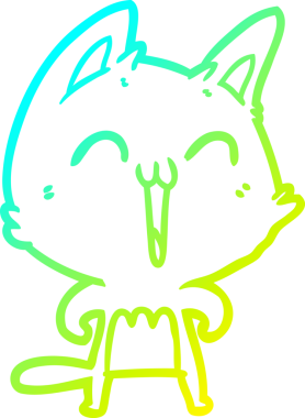 Bir insan tarafından çizilmiş mutlu çizgi film kedisinin soğuk gradyan çizgisi.