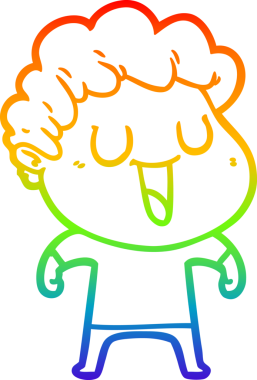 Gökkuşağı gradyan çizgisi bir insan tarafından çizilmiş gülen bir karikatür adamın çizimi