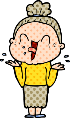 Bir insan tarafından çizilmiş mutlu yaşlı kadın çizgi filmi.