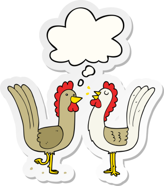 İnsan tarafından çizilmiş bir çıkartma olarak düşünce balonlu çizgi film tavukları.