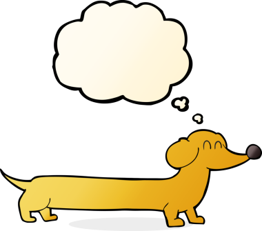Bir insan tarafından çizilmiş düşünce baloncuklu çizgi film dachshund 'u