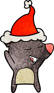 Bir insan tarafından çizilmiş Noel Baba şapkası giyen bir ayının el çizimi karikatürü.