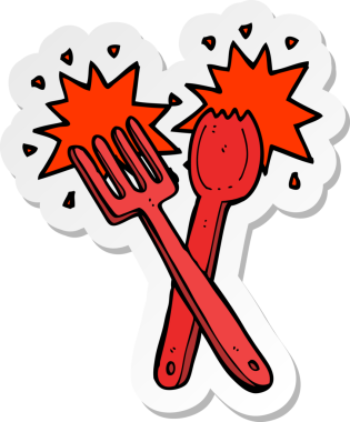 Bir insan tarafından çizilmiş karikatür çatal bıçak etiketi.