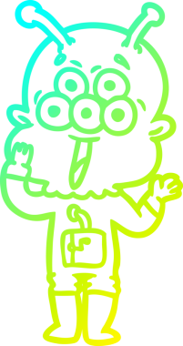 Bir insan tarafından çizilen mutlu çizgi film uzaylısının soğuk gradyan çizgisi