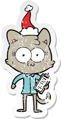 Bir insan tarafından çizilmiş Noel Baba şapkası giymiş, şaşırmış bir ofis çalışanının el yazısı.