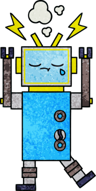 Bir insan tarafından çizilmiş ağlayan bir robotun retro grunge dokusu.