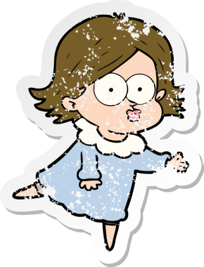 Bir insan tarafından çizilmiş karikatür kızının sıkıntılı çıkartması.