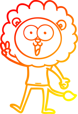 Bir insan tarafından çizilmiş mutlu çizgi film aslanının sıcak çizgi çizimi