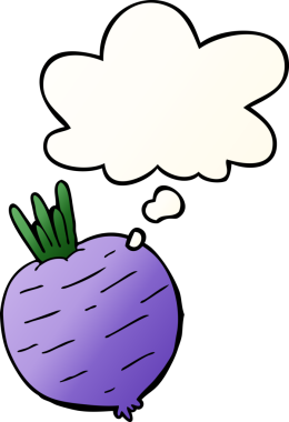 Düşünce baloncuğu olan karikatür sebzesi bir insan tarafından çizilmiş.