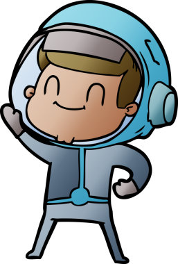 Bir insan tarafından çizilmiş mutlu astronot çizgi filmi.