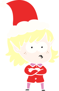 Bir insan tarafından çizilmiş Noel Baba şapkası giymiş bir elf kızının el resmi.