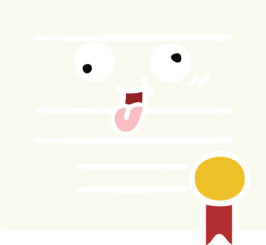 Bir insan tarafından çizilmiş mezuniyet diplomasının düz renkli retro karikatürü