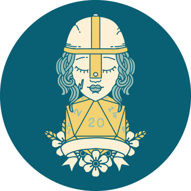 Retro Dövme Tarzı İnsan Savaşçısı Doğal 20 rulo ile Bir insan tarafından çizilmiş