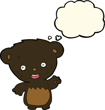 Bir insan tarafından çizilmiş düşünce baloncuğuyla sallanan siyah ayı.