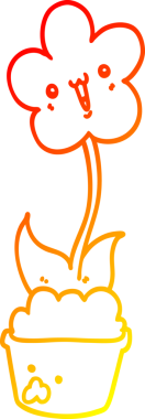 Bir insan tarafından çizilmiş sevimli bir karikatür çiçeğinin sıcak çizgi çizimi