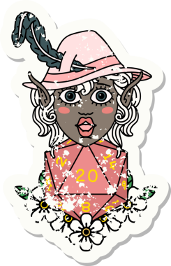 Retro Dövme Tarzı Elf karakteri Bir insan tarafından çizilmiş doğal yirmi zar ile