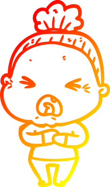 Bir insan tarafından çizilmiş kızgın yaşlı bir kadının sıcak çizgi çizimi.