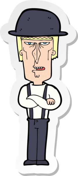 Bir insan tarafından çizilmiş şapkalı bir karikatür adamın çıkartması.