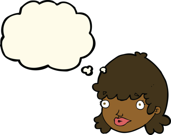 Bir insan tarafından çizilmiş düşünce baloncuğu ile şaşırmış kadın yüzü.