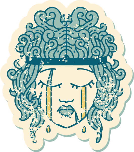 Bir insan tarafından çizilmiş ağlayan bir insan barbarının grunge çıkartması.