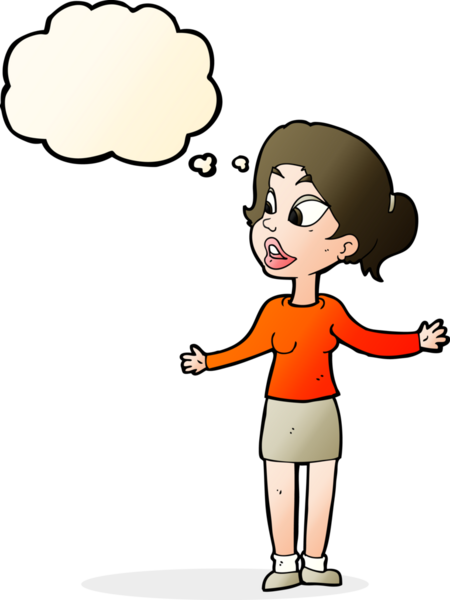 Bir insan tarafından çizilmiş düşünce baloncuğu olan bir şeyi açıklayan güzel bir kadın.