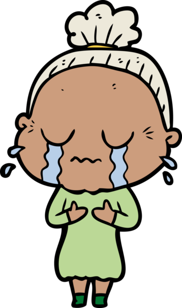 Bir insan tarafından çizilmiş ağlayan yaşlı kadın çizgi filmi.