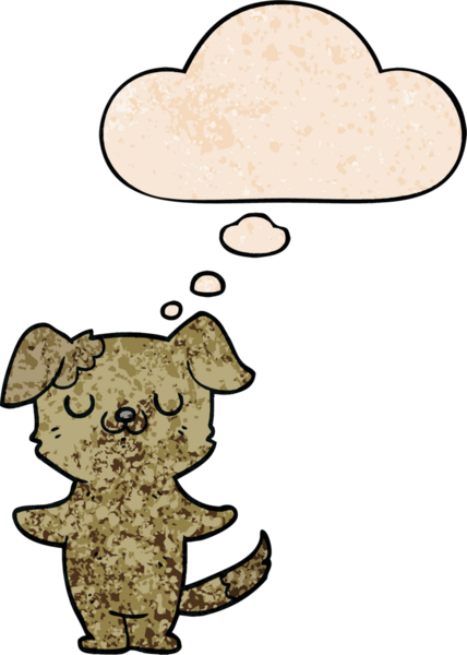 Bir insan tarafından çizilmiş grunge desenli düşünce baloncuğu olan çizgi film köpeği.