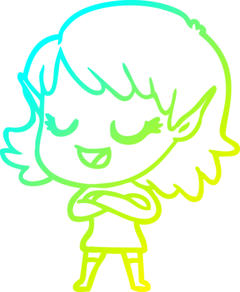 Bir insan tarafından çizilmiş mutlu bir elf kızı çizimi.