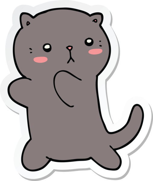 Bir insan tarafından çizilmiş şirin bir çizgi film kedisinin çıkartması.