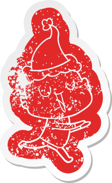 Mutlu çizgi film, insan tarafından çizilmiş Noel Baba şapkası takan kel bir adamın sıkıntılı çıkartması.