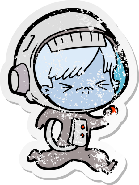 Bir insan tarafından çizilen kızgın bir uzay kızının sıkıntılı çıkartması.