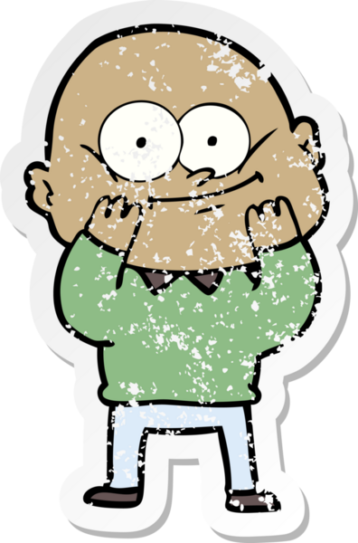 Bir insan tarafından çizilmiş kel bir adamın sıkıntılı çıkartması.