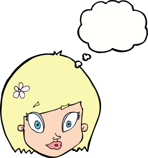 Bir insan tarafından çizilmiş düşünce baloncuklu mutlu kadın yüzü.