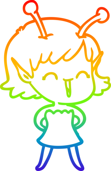 Gökkuşağı gradyan çizgi çizimi bir insan tarafından çizilmiş uzaylı bir kızın gülüşü.