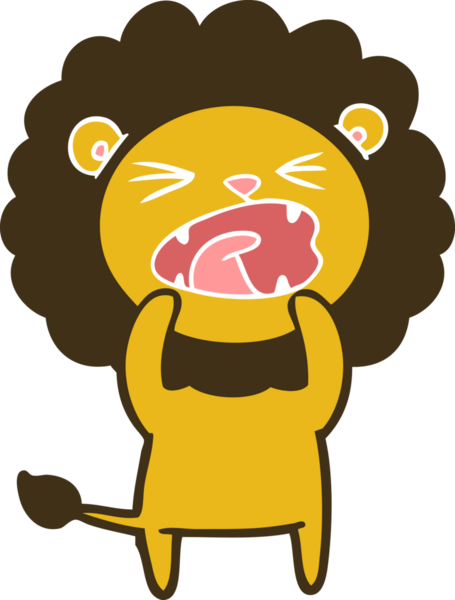 Bir insan tarafından çizilmiş düz renkli çizgi film aslanı