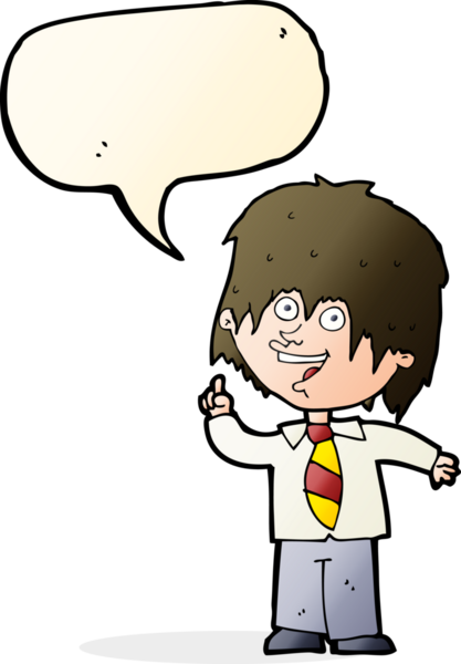 Bir insan tarafından çizilmiş konuşma baloncuğu fikri olan çizgi film çocuğu.