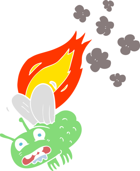 Bir insan tarafından çizilen sinek çarpması ve yanmasının düz renk çizimi