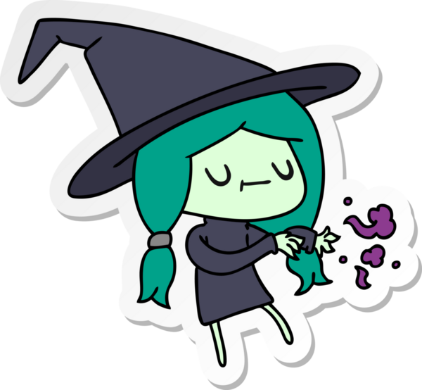 Bir insan tarafından çizilmiş sevimli kawai cadısının serbest sticker karikatürü.