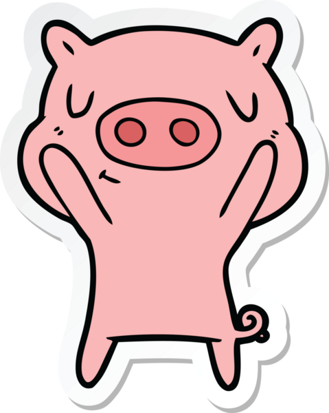 Bir insan tarafından çizilmiş çizgi film içerikli bir domuzun çıkartması.