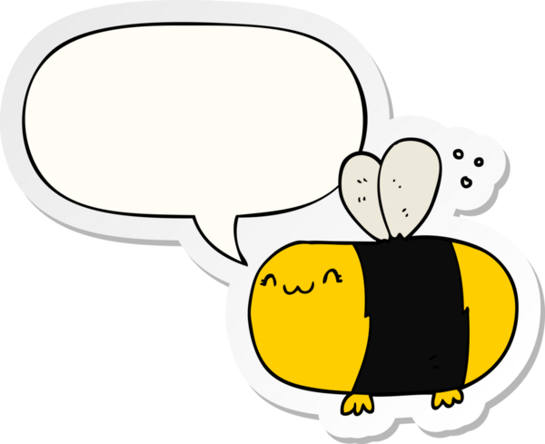 Bir insan tarafından çizilmiş baloncuk çıkartmalı şirin çizgi film arısı.