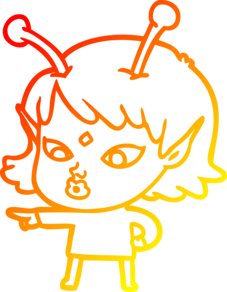 Bir insan tarafından çizilmiş güzel bir uzaylı kız çizgi çizimi.