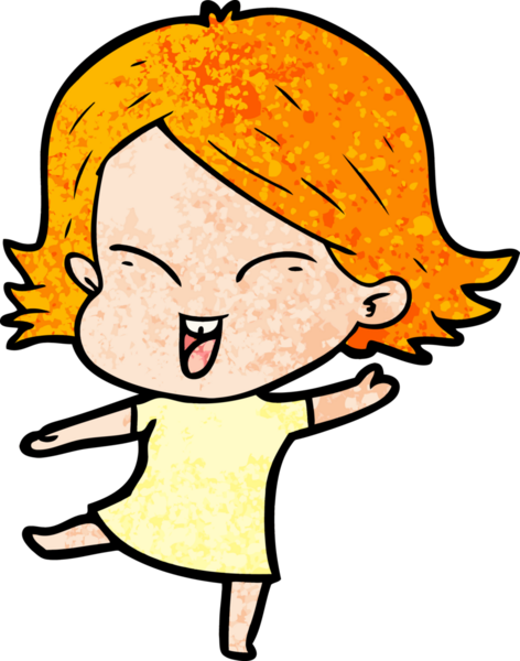 Bir insan tarafından çizilmiş mutlu çizgi film kızı.