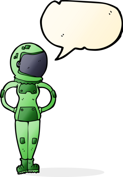 Bir insan tarafından çizilmiş konuşma balonu olan kadın astronot.