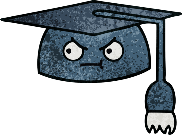 Mezuniyet şapkasının retro grunge deseni bir insan tarafından çizilmiş.