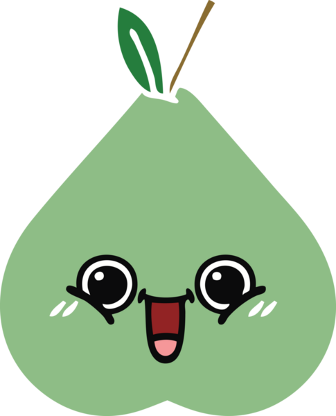 Bir insan tarafından çizilmiş yeşil bir armutun düz renkli retro karikatürü